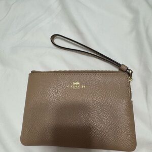 Coach Brown Wristlet with Gold Logo